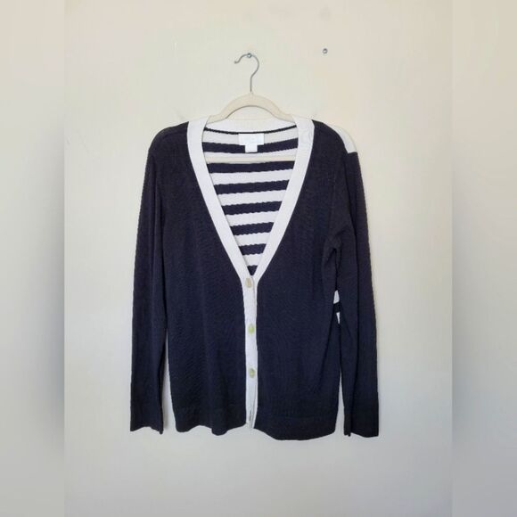 Debra DeRoo Cardigan Black White Striped Super Soft Preppy Academia Size Small - Picture 1 of 11